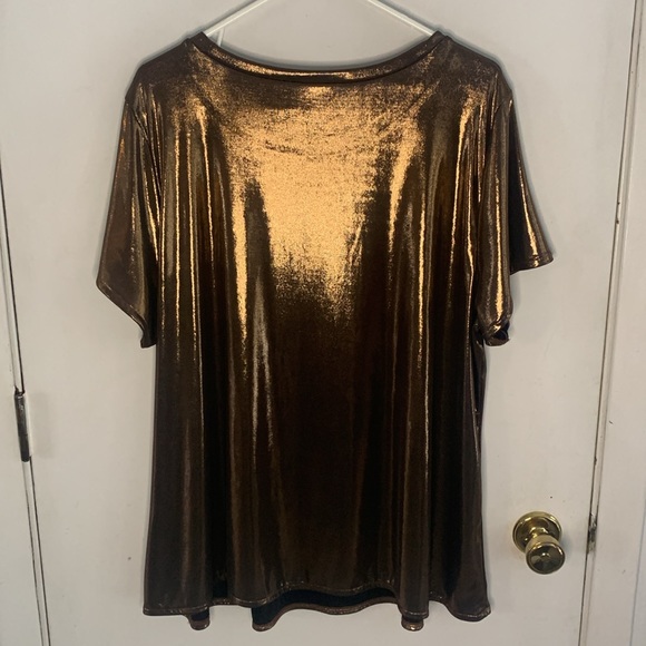 Torrid Size 3 metallic copper liquid shine  slinky short sleeve knit top - Picture 7 of 7